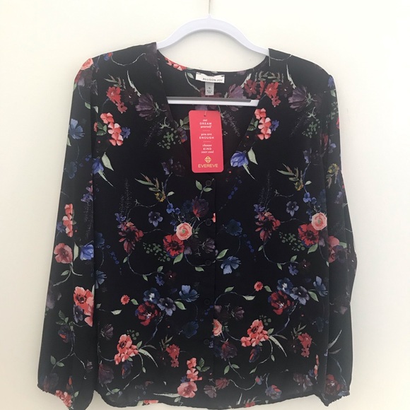 NWT Allison Joy flowy black floral blouse - Picture 2 of 8